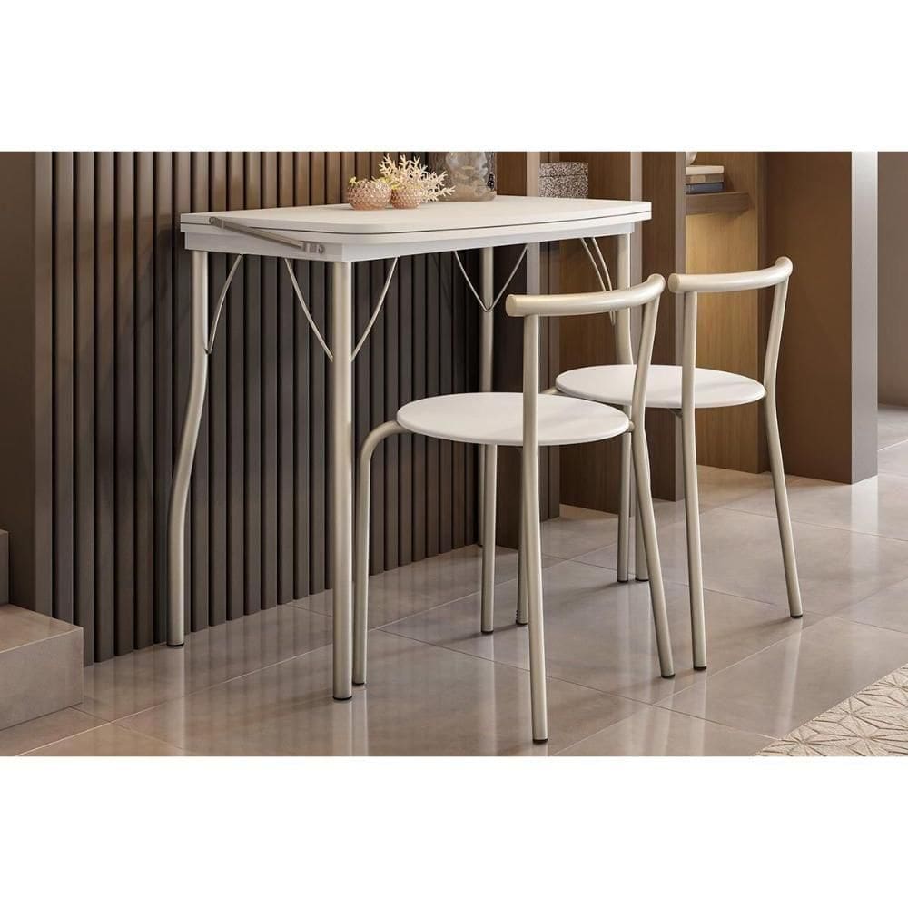 Sala De Jantar Completa Mesa Dobrável E 2 Banquetas 105 Prata-branco - Prata-branco - Carraro