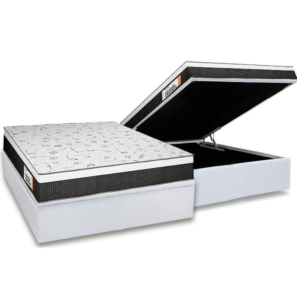 Cama Box Baú Queen: Colchão Ortopédico Plumatex Falcon Ultra Firme + Base Crc Courano White (158x198)
