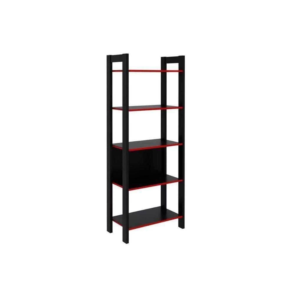 Estante De Livros Me4166 C/ 5 Prateleiras Preto/vermelho - Tecno Mobili