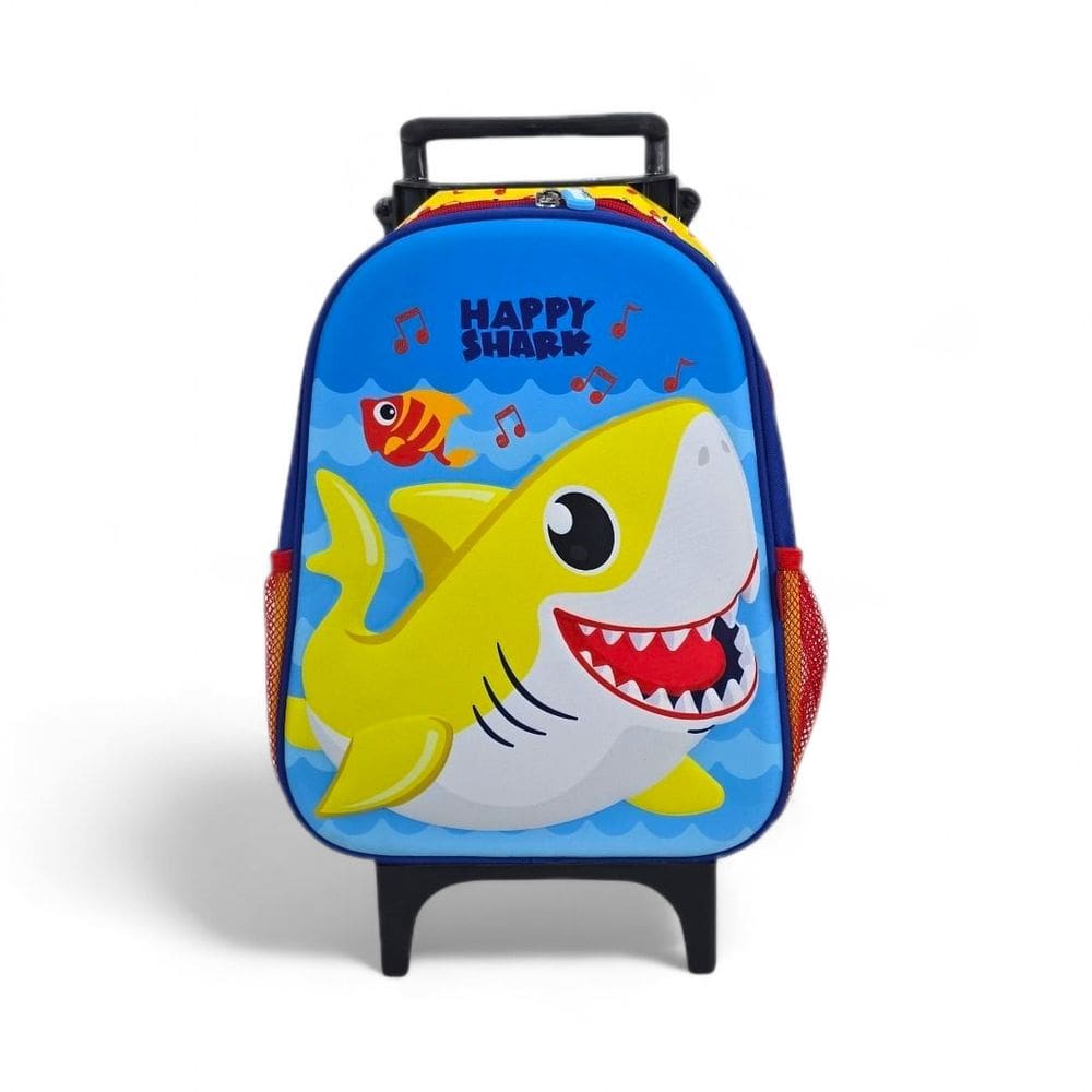 Mochila media escolar passeio rodinha tubarao baby shark 3D