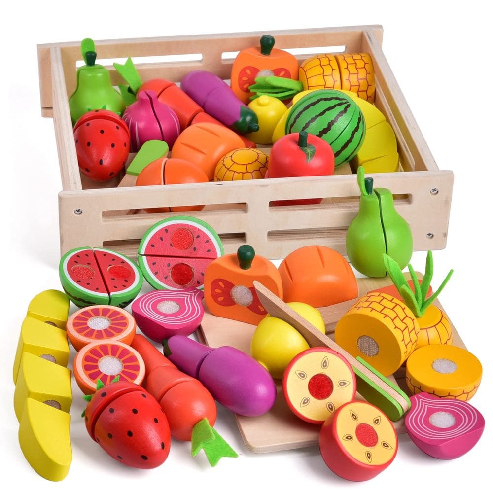 Brinquedos divertidos de Wooden Play Food para cozinha infantil, 35 unidades