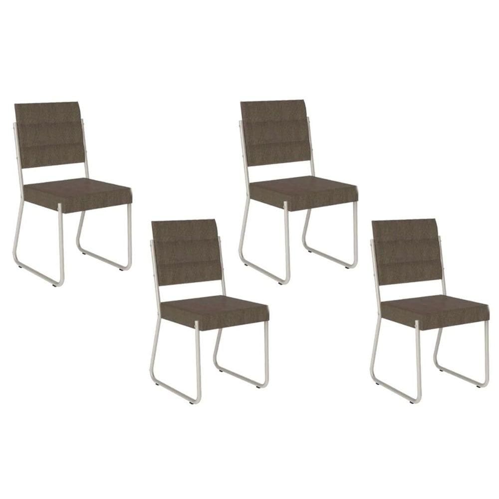 Kit 4 Cadeiras Sala Jantar 1736 4 Uni Prata/Suede Linho Cinza - Carraro