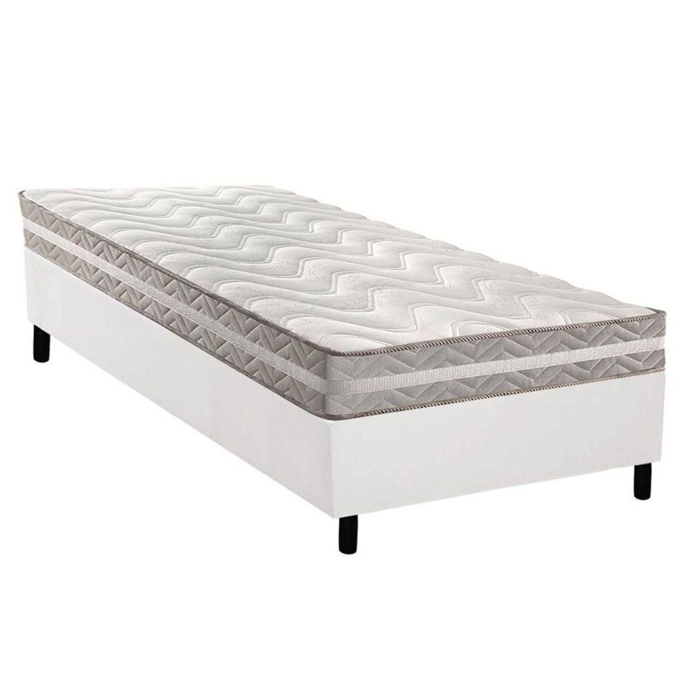 Cama Box Solteiro: Colchão Espuma D33 Paropas D45/ Pro Sono Double Face Prata + Base CRC Courano White (88x188)