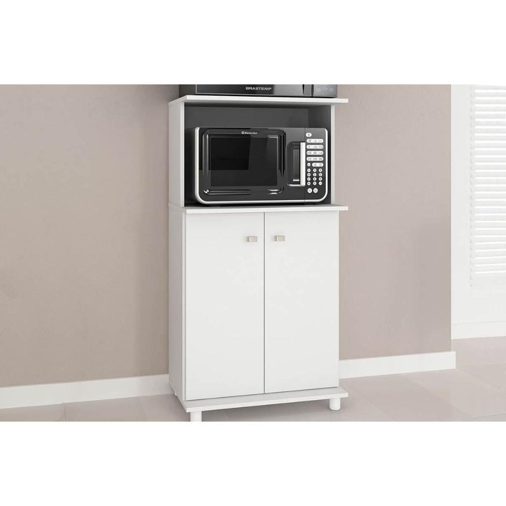 Balcão Multiuso Cozinha BL3307 c/ 2 Portas e Nicho p/ Microondas 60cm Branco - Tecno Mobili