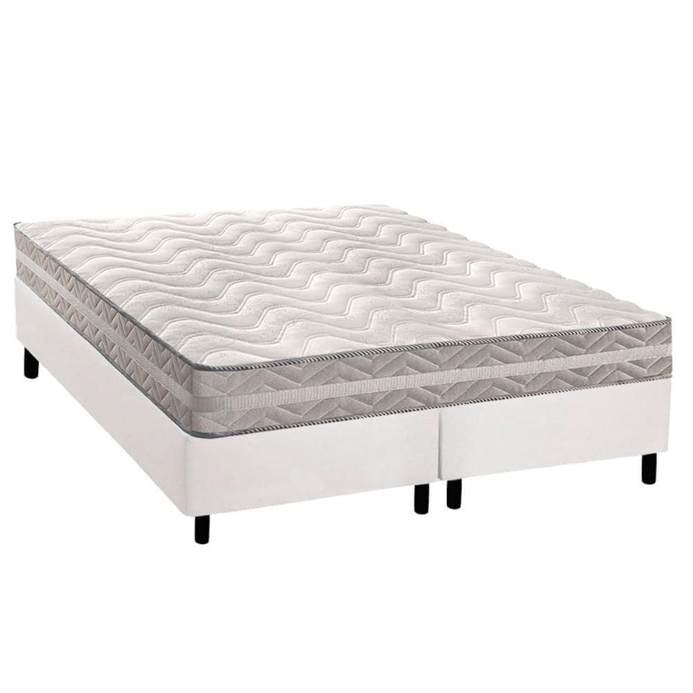 Cama Box Queen: Colchão Ortopédico Paropas D28 / Master AG80 Prata Double Face 17 + Base CRC Courano White (158x198)