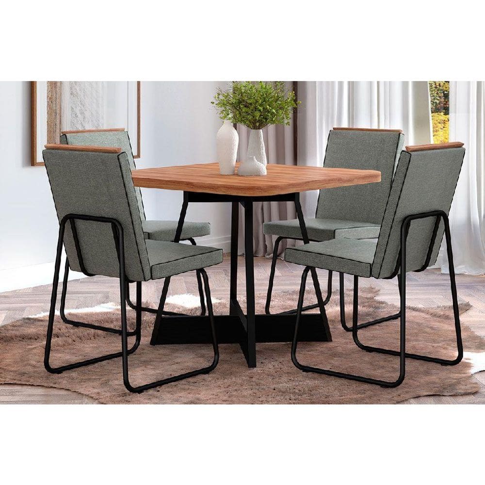 Conjunto: Mesa de Cozinha Átria 1593 Aço c/ Tampo Madeirado 90x90cm e 4 Cadeiras Lira Preto/Nogal - Preto/Grafite - Preto - Carraro