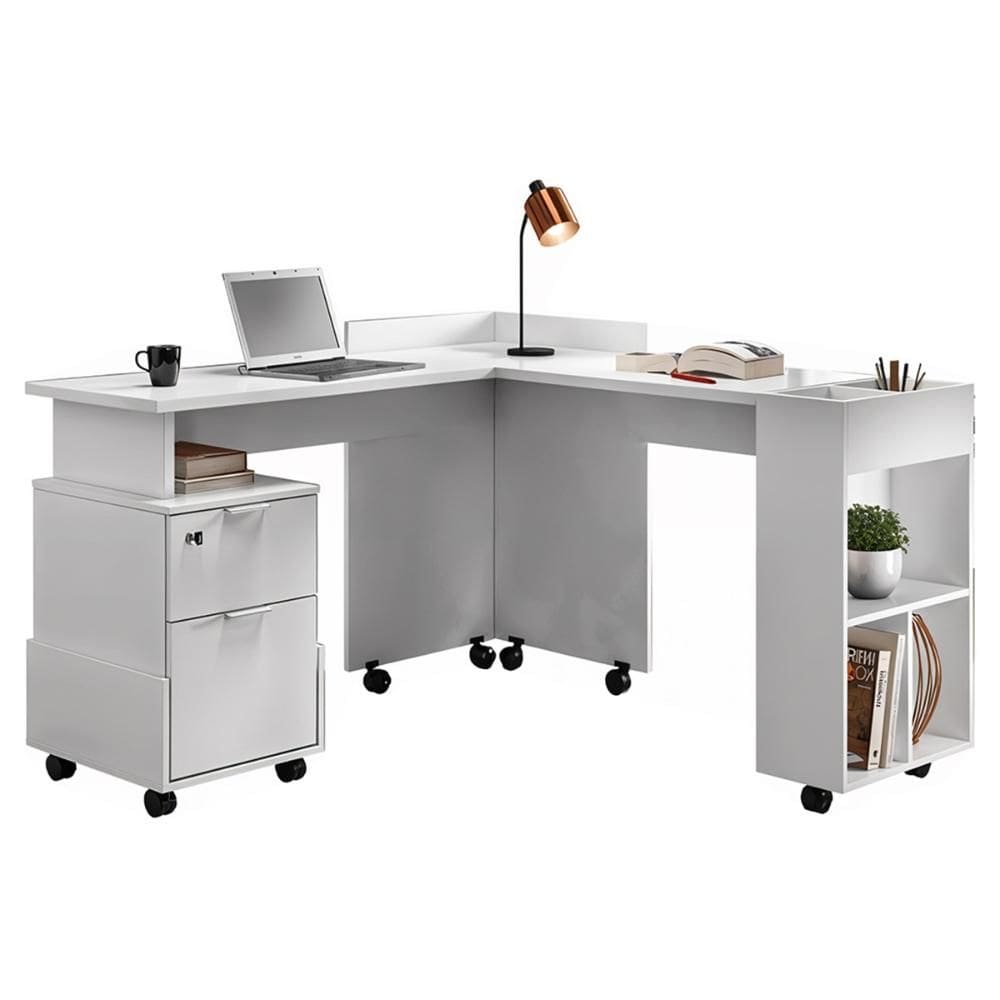 Conjunto de Escrivaninha Alessa com 2 Gavetas e Rodizios