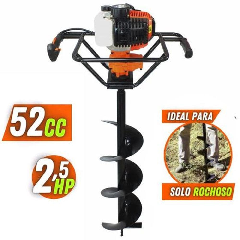 Perfurador de Solo a Gasolina Vulcan Trent VPS 520 / VSP520 2T 52cc 2,5hp Broca 80x20cm p/ Cerca, Palanque e Estaca