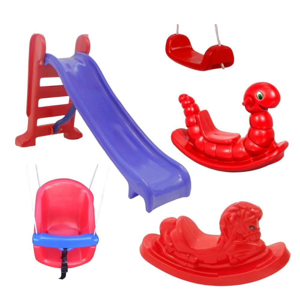 Playground Completo: Escorregador Médio, Nhoca, Cavalo, Balanço BB e Prancha