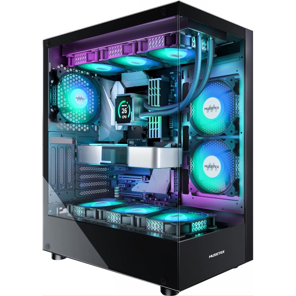Estojo para PC MUSETEX ATX Mid Tower 6 PWM ARGB Ventiladores tipo C pretos (K2)