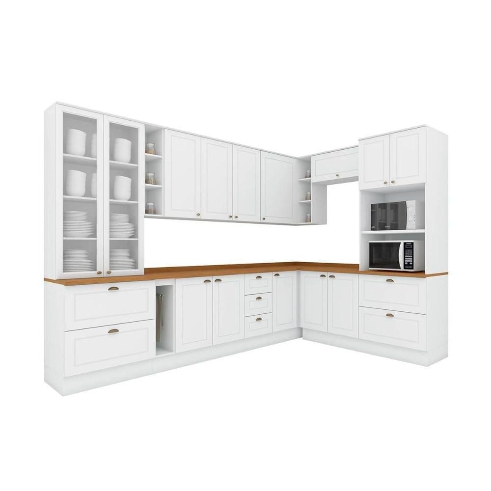 Cozinha Modulada Henn Americana 14 Peças (4Aéreos+4Balcões+2Paneleiros+4Complementos) C5P58 Branco-Henn