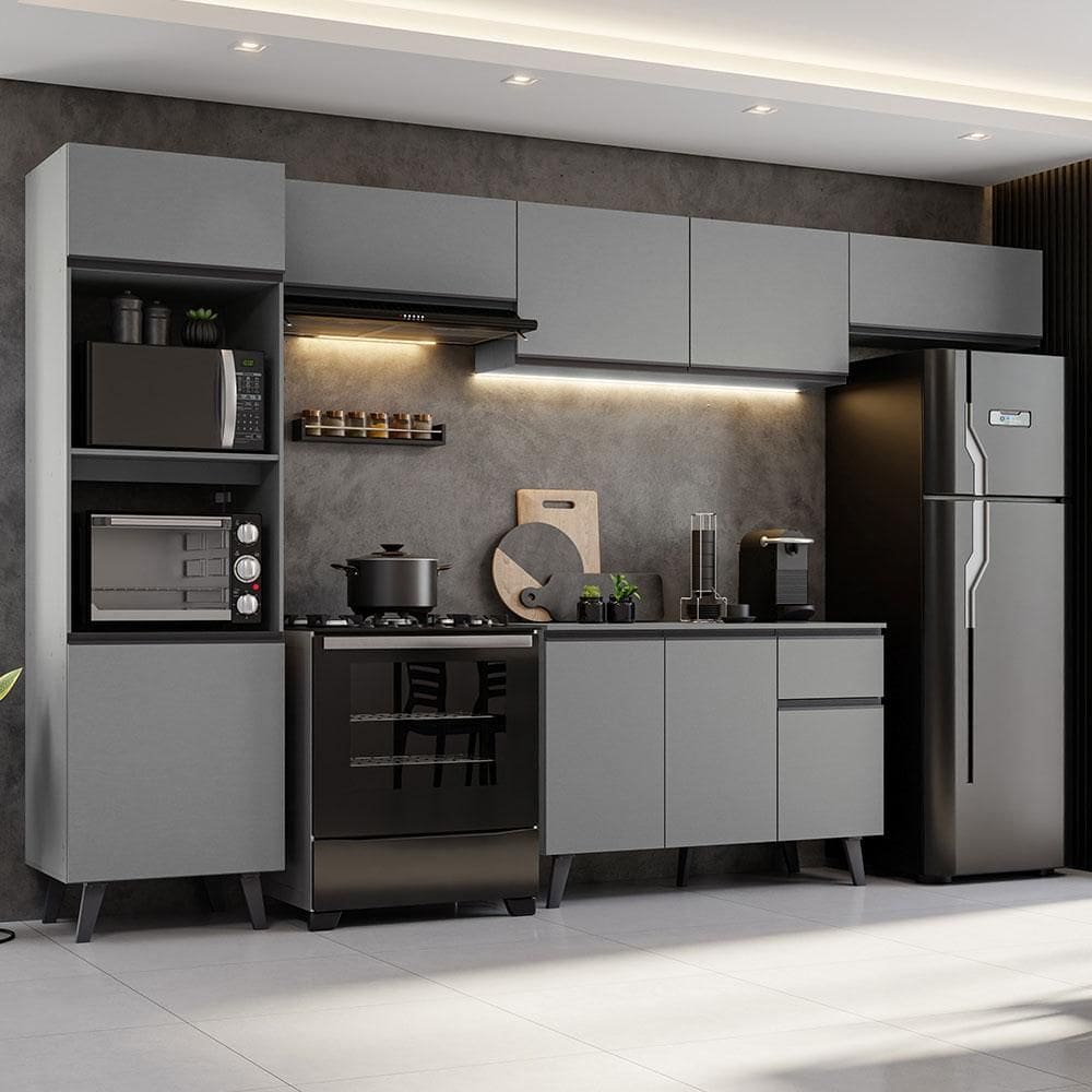 Armário de Cozinha Completa 340cm Cinza Nice Madesa 01 XV
