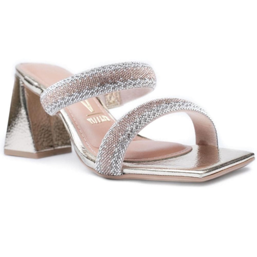 Tamanco Vizzano Strass Metalizado Salto Bloco Feminino - Dourado