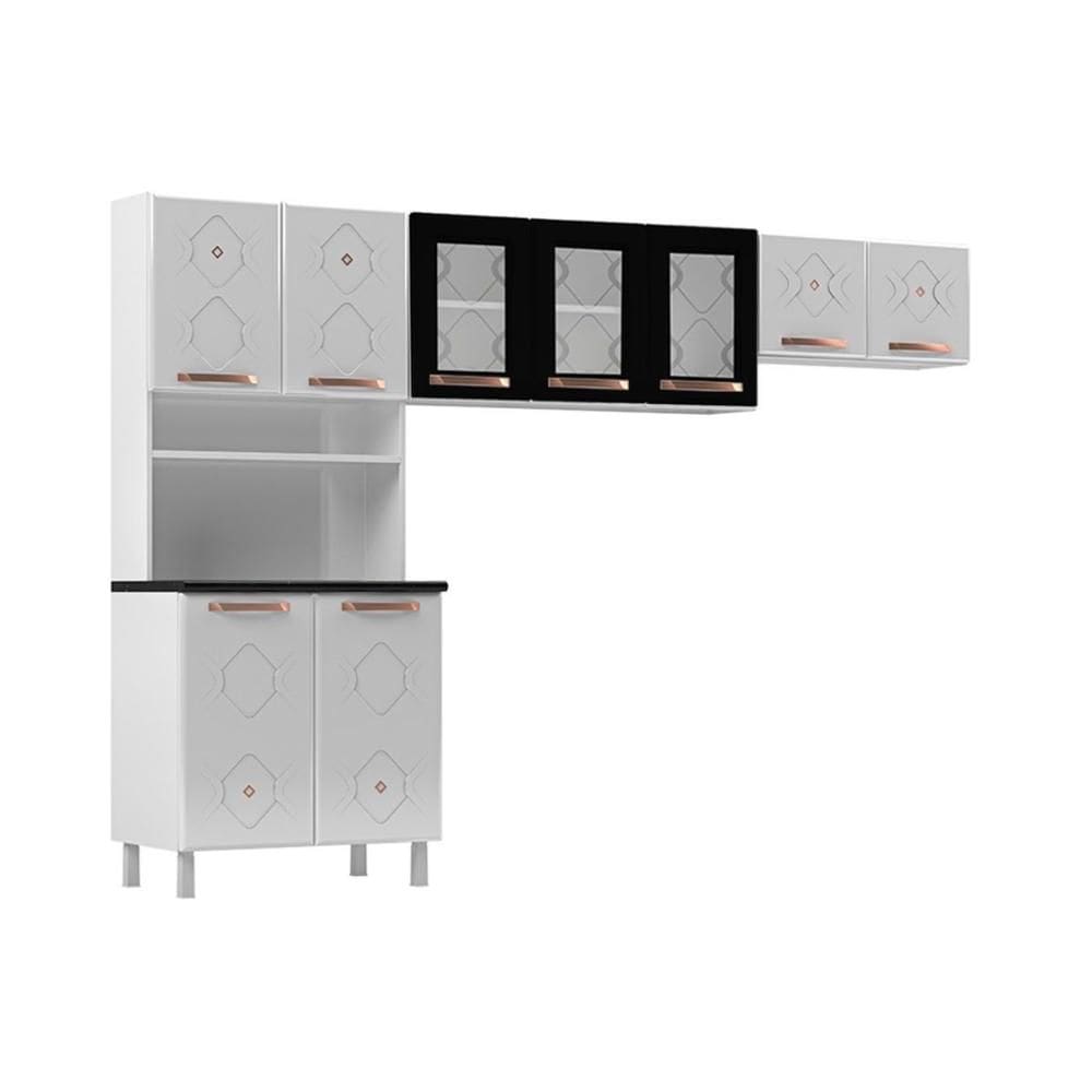 Cozinha Modulada Telasul Mirage New Mirage Aço 3 Peças (2 Aéreos + 1 Paneleiro) CZC40 Branco/Preto-Telasul