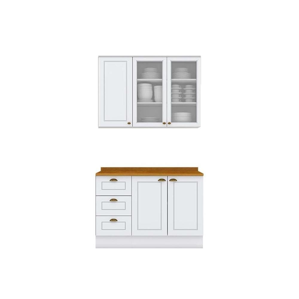 Kit de Cozinha Completa 3 Peças Americana (1Aéreo+1Balcão+1Complemento) CZ126 Branco - Henn