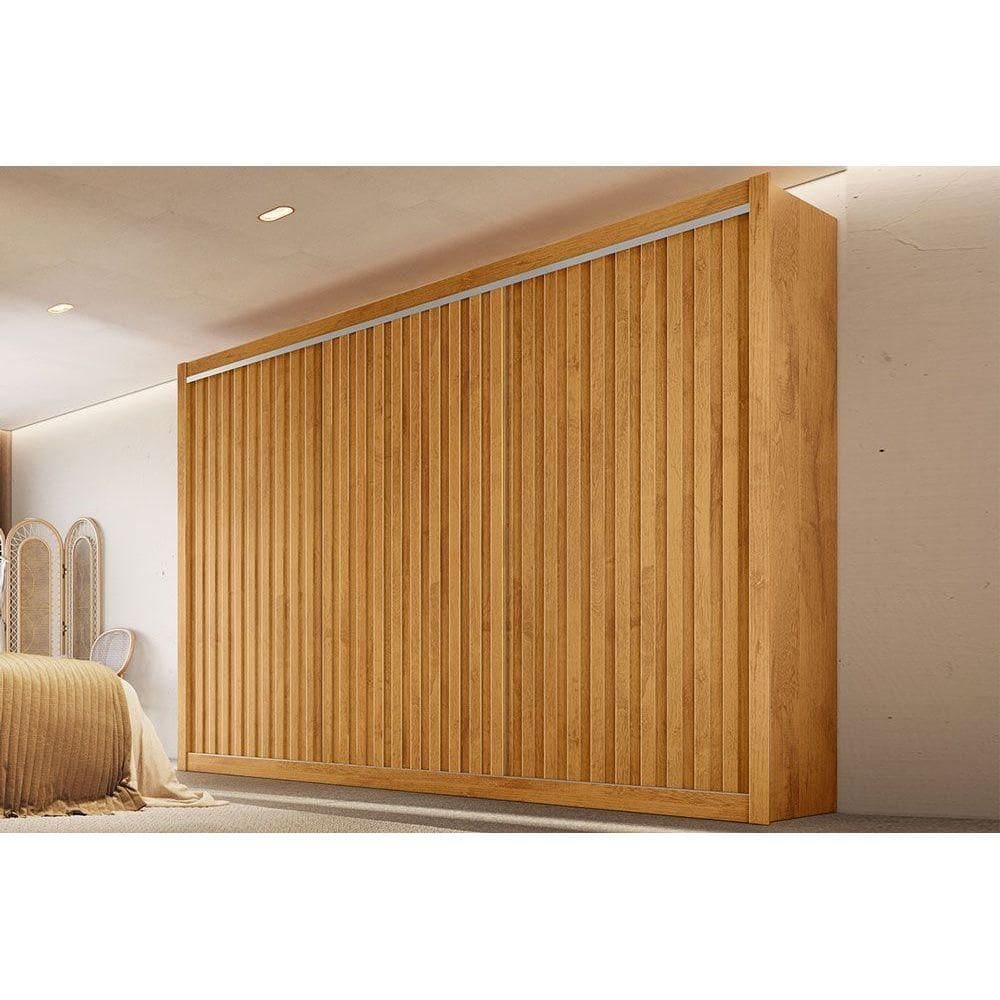 Guarda Roupas 3 Portas de Correr Ripadas e 6 Gavetas York Peroba - Europa