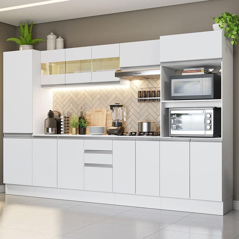 Armário de Cozinha Completa 100% MDF 300 cm Frentes Branco Smart Madesa 01 XV