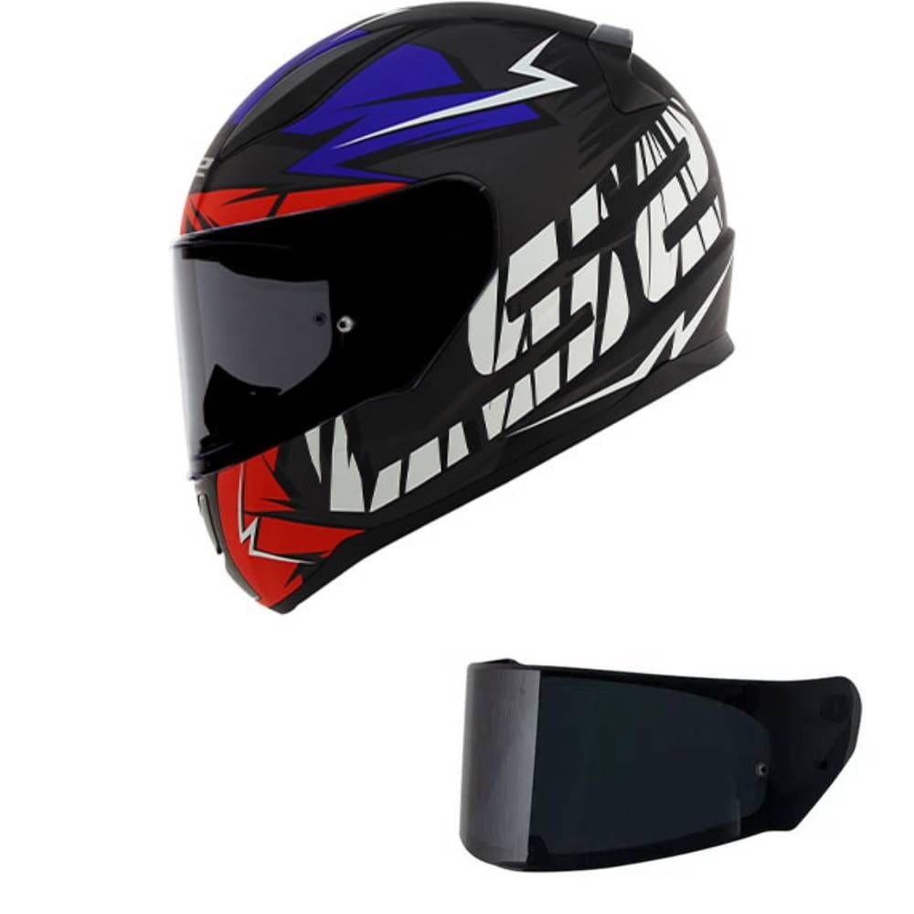 Capacete LS2 FF353 Rapid Cromo Preto Azul e Vermelho Mais Viseira Fumê