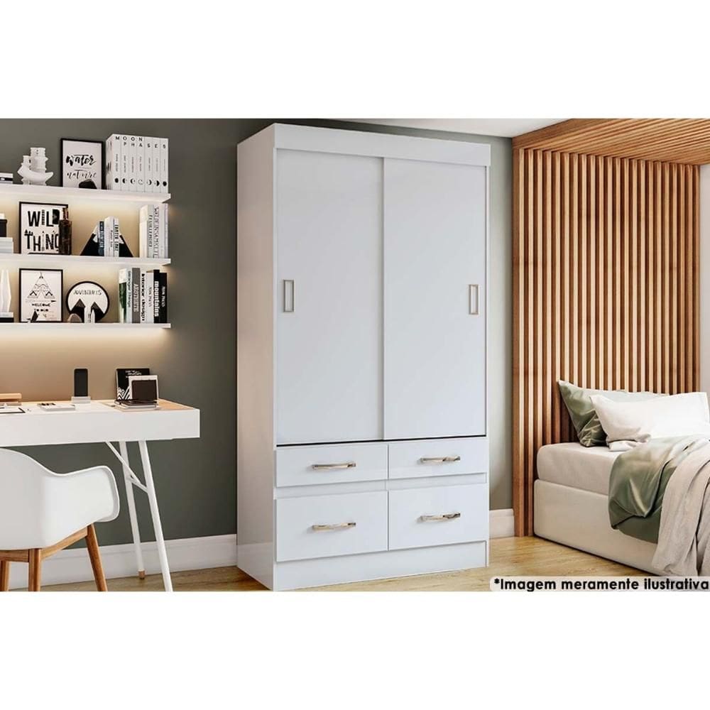 Guarda Roupa Casal 2 Portas de Correr e 4 Gavetas Briz BE25 Branco - Henn