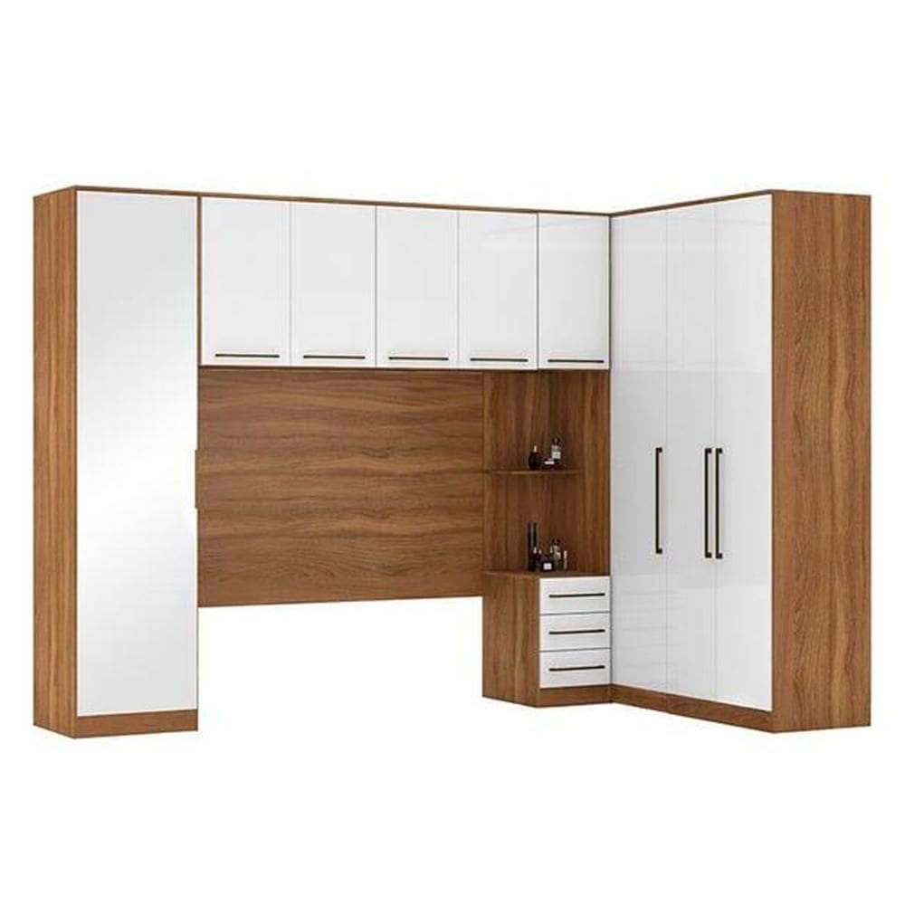 Quarto Modulado Casal Irlanda 6 Peças (3 Armários + 1 Ponte Aérea + 2 Complementos) QCM163 Amendola/Branco - Demóbile