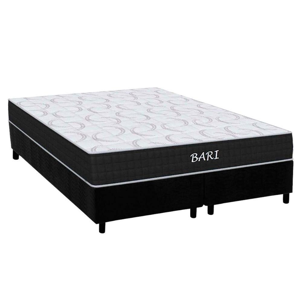 Cama Box Queen: Colchão Espuma D45 Orthoflex Bari + Base CRC Suede Black (158x198)