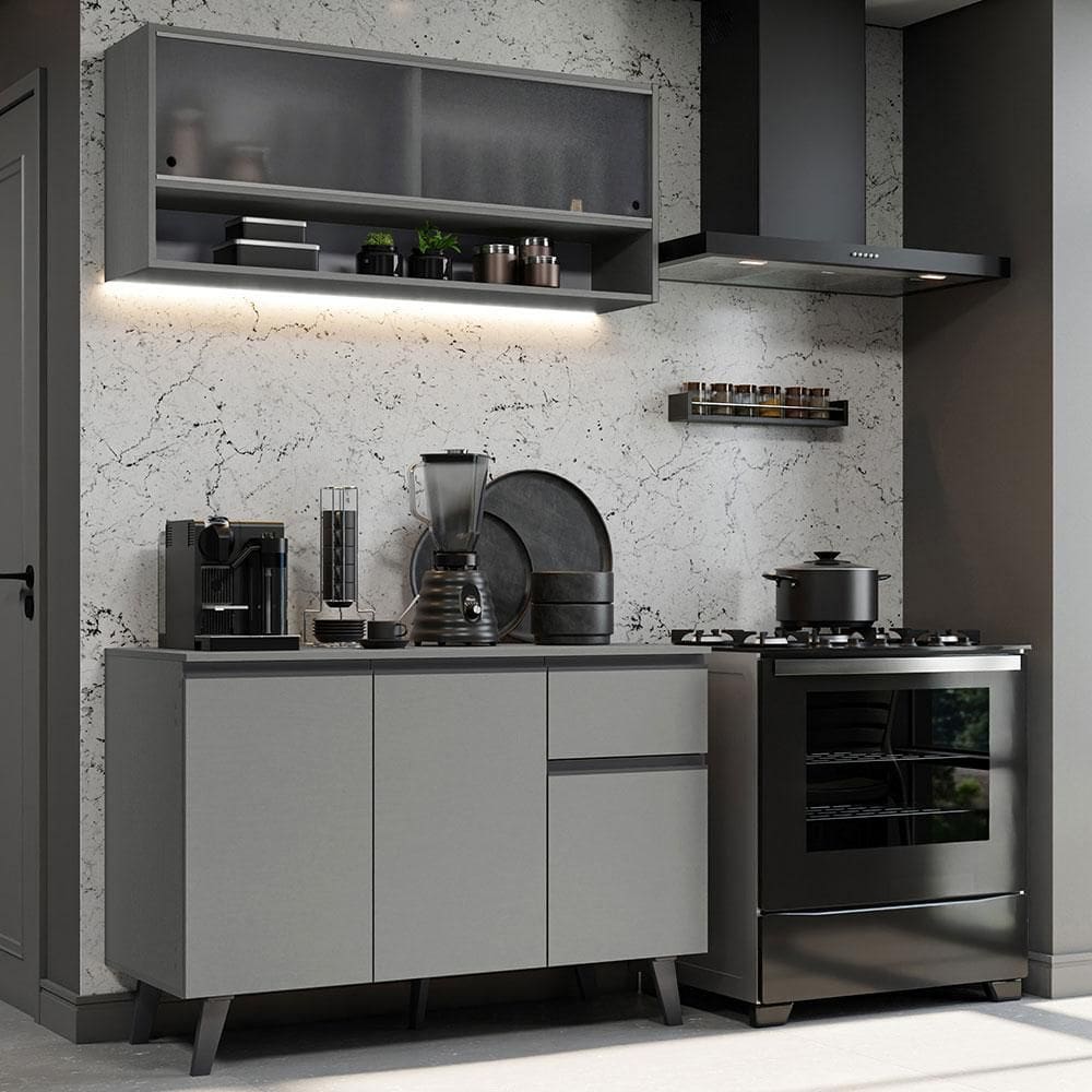 Armário de Cozinha Compacta 120cm Cinza Nice Madesa 02 XV