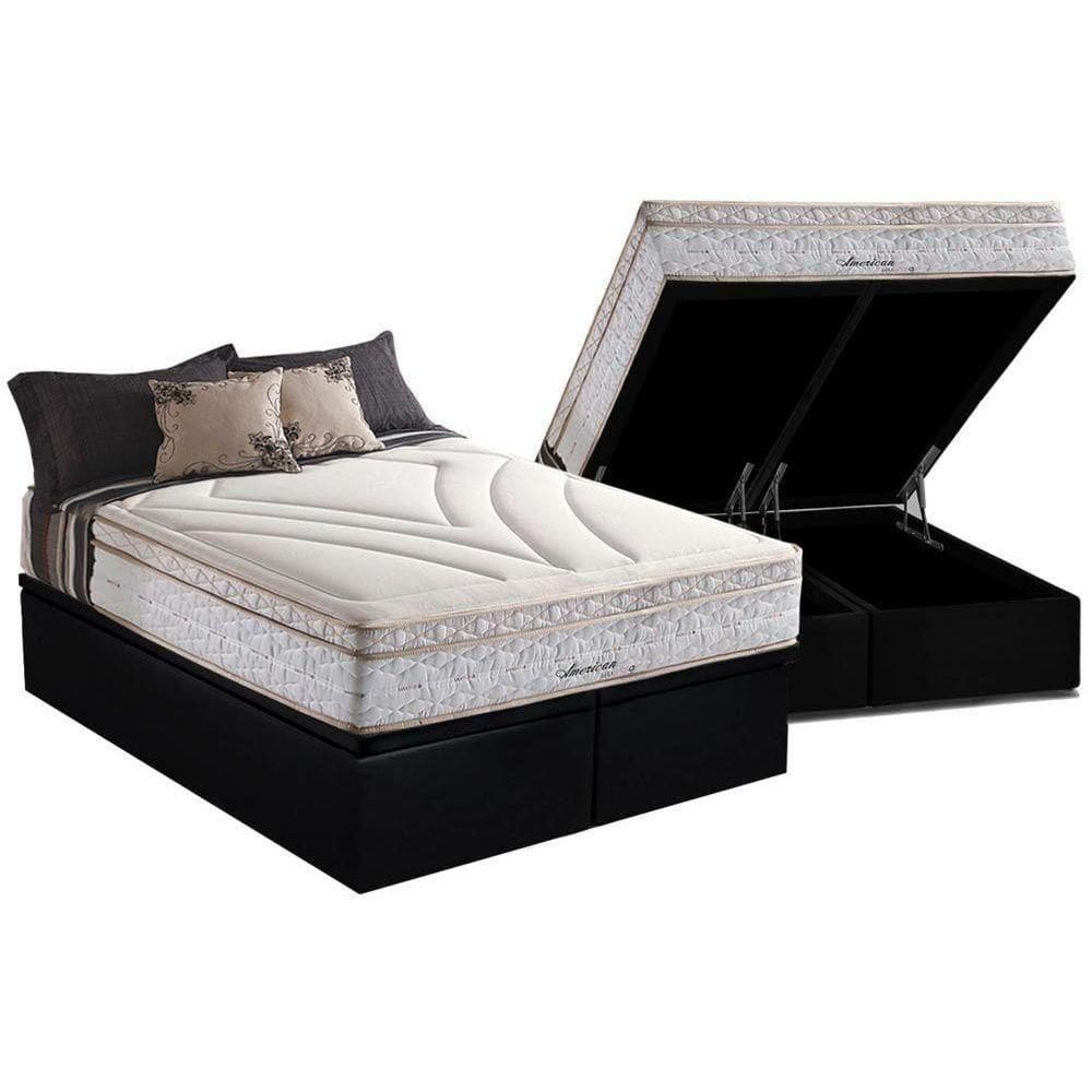 Cama Box Baú Queen: Colchão Molas Herval Maxspring American + Base Crc Suede Black(158x198)