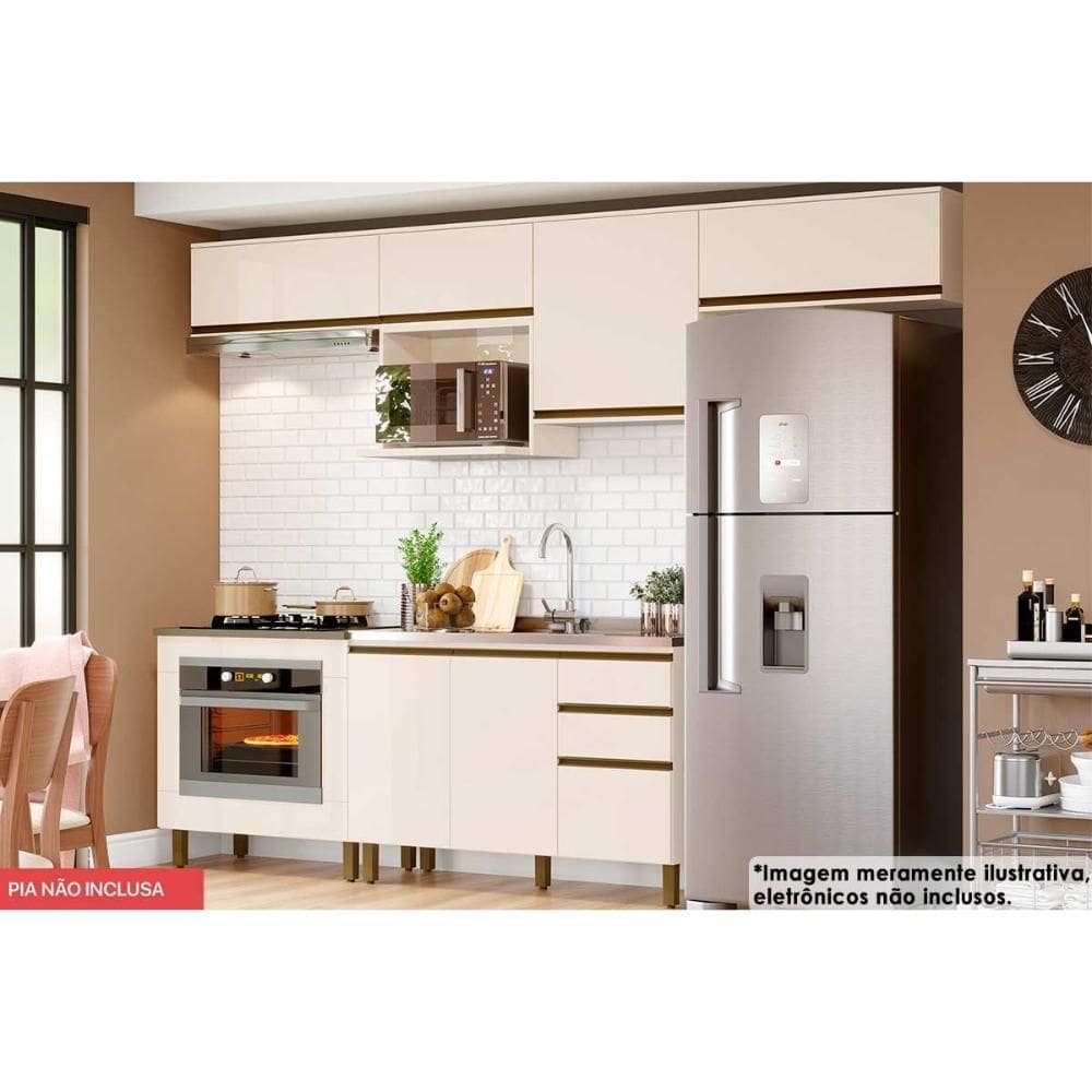 Cozinha Modulada Henn Connect 8 Peças (5Aéreos+2Balcões+1Complemento) C5P79 Off White-Henn