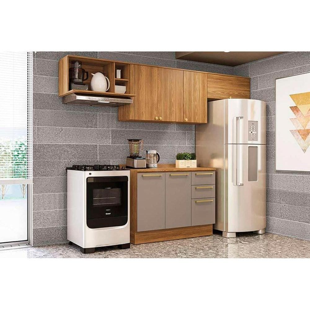 Kit de Cozinha Completa 5 Peças Botanic (3Aéreos+1Balcão+1Complemento) M662 Nogueira/Fendi - Kappesberg