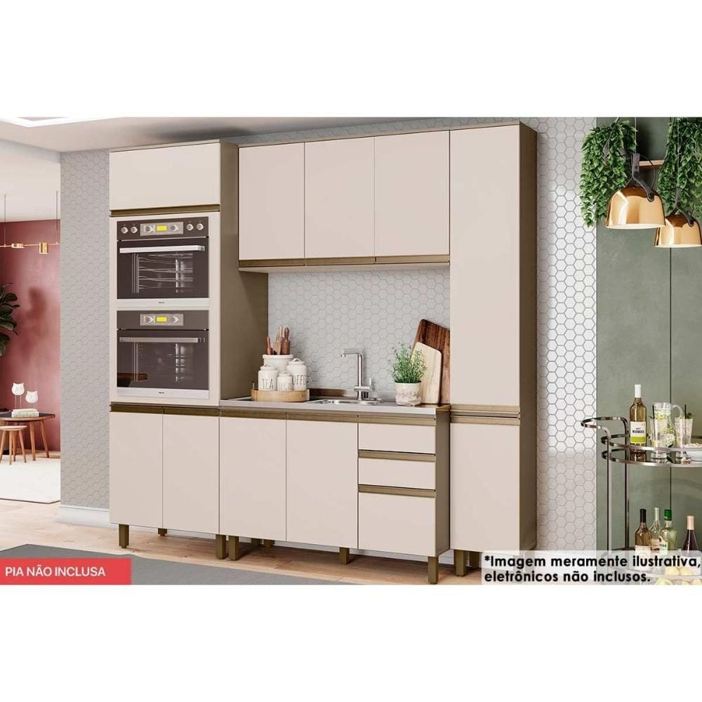Cozinha Modulada Henn Connect 4 Peças (1Aéreo+1Balcão+2Paneleiros) C6P19 Duna/Cristal-Henn
