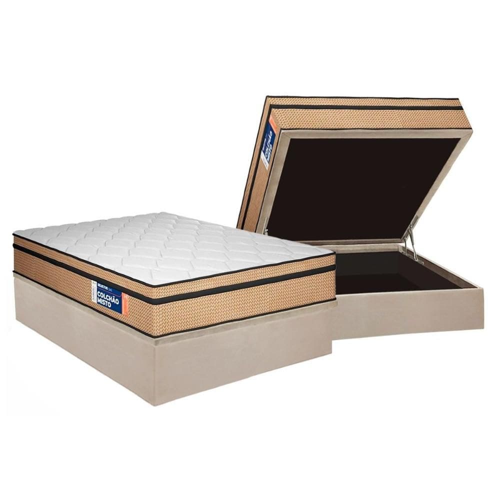 Cama Box Baú Casal: Colchão Espuma D33 Plumatex D45 Selectus + Base CRC Suede Clean (138x188)