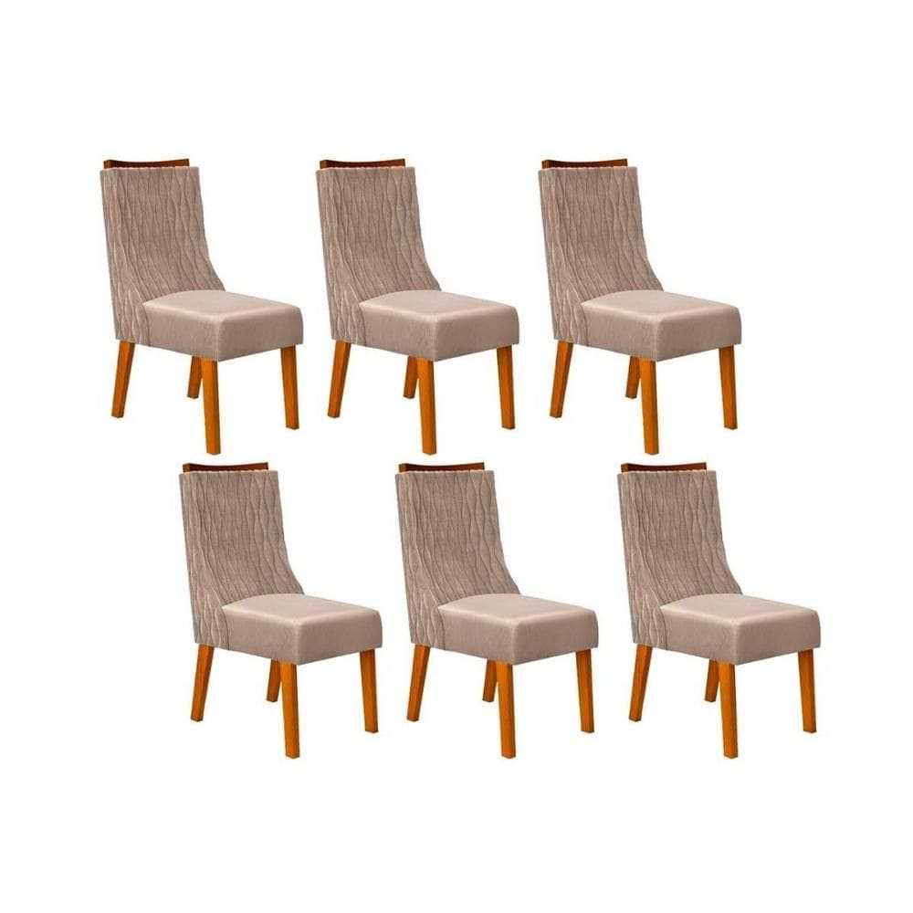 Kit 6 Cadeiras Sala Jantar Jade 6 Un Freijó/Suede Kraft - DJ Móveis
