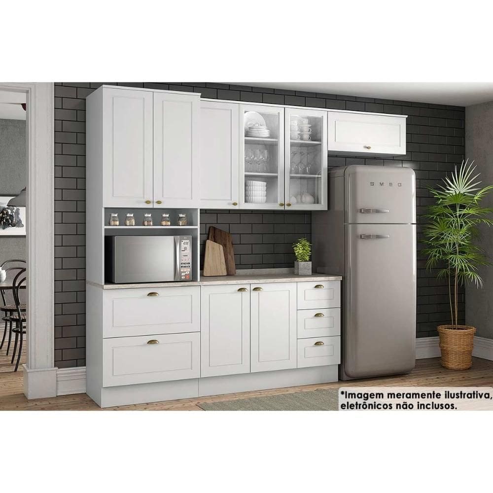 Kit Cozinha Modulada 5 Peças Americana (2Aéreos+1Paneleiro+1Balcão+1Complemento) C5P32 Branco - Henn