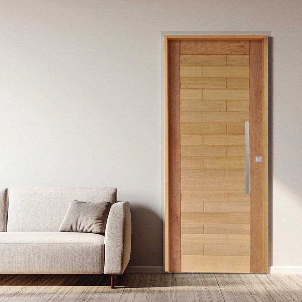 Porta Roma Mista Batente 14 Puxador Barra Chata 60cm 92 X 210 Direito Natural