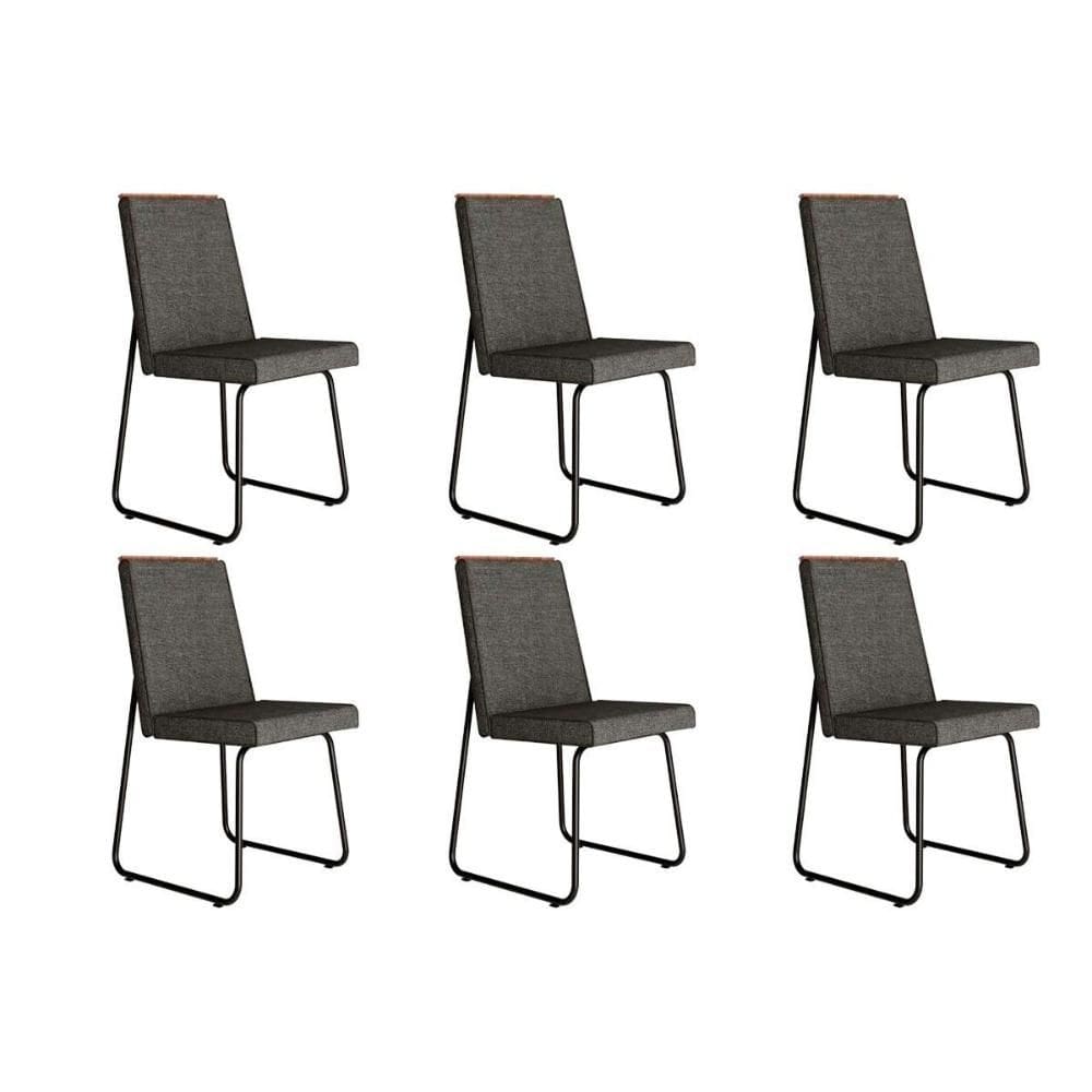 Kit 6 Cadeiras Sala Jantar Lira 1752 6 Uni Preto/Grafite - Preto - Carraro