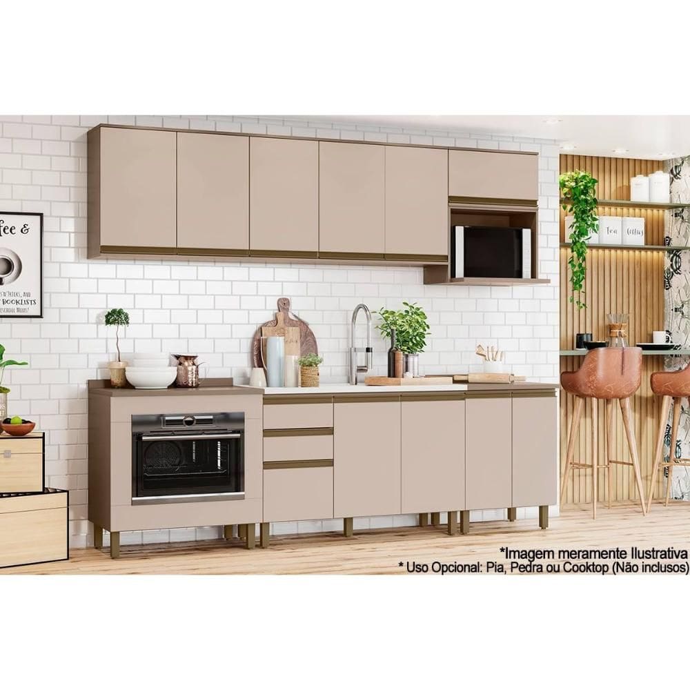 Cozinha Modulada Henn Connect 10 Peças (5Aéreo+3Balcões+2Complementos) C6P26 Duna/Cristal-Henn