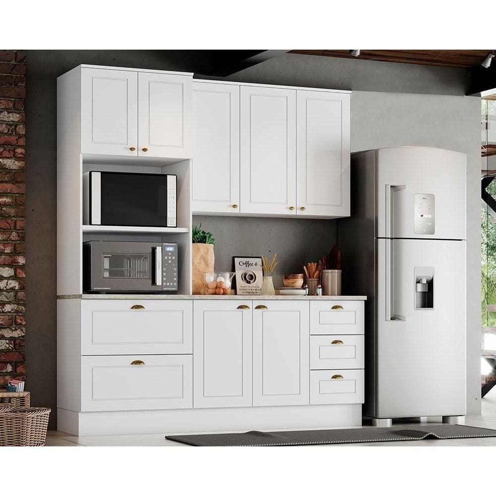 Kit Cozinha Modulada 4 Peças Americana (1Aéreo+1Balcão+1Paneleiro+1Complemento) CZ125 Branco - Henn