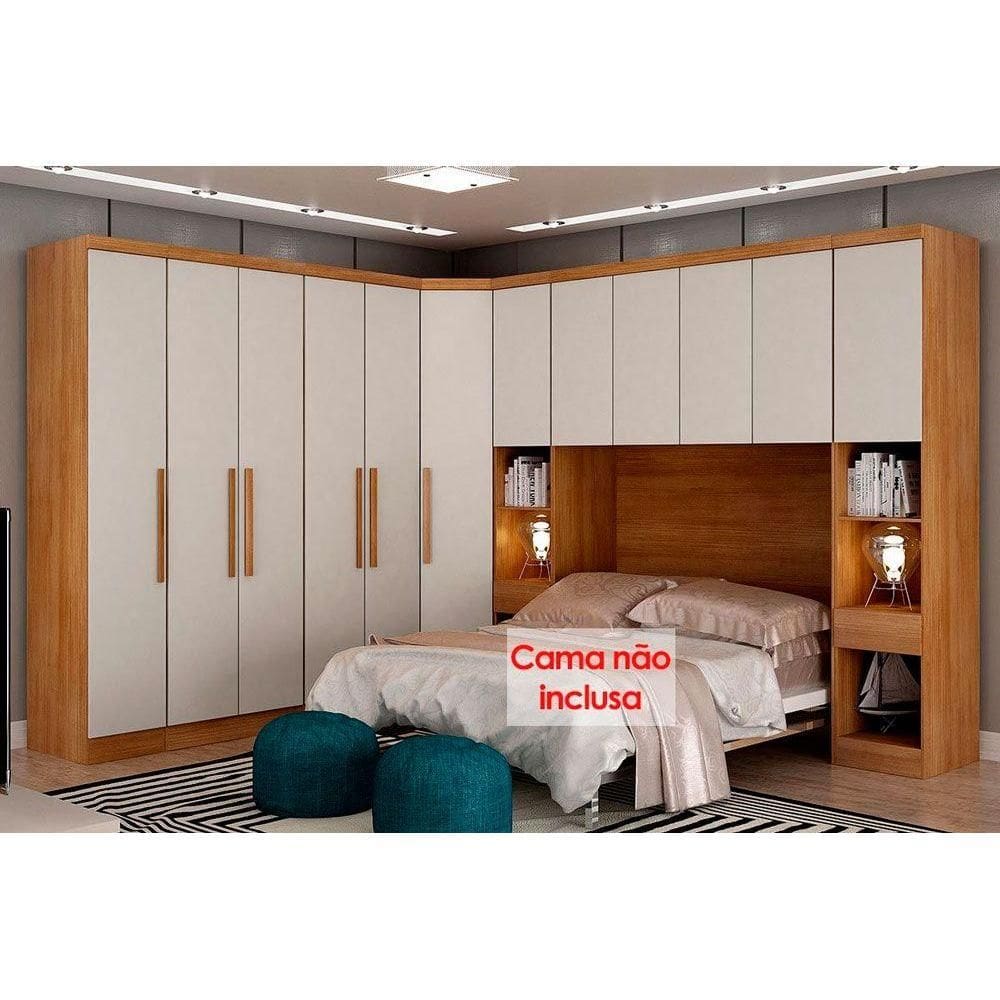 Quarto Modulado Bari Rizon/Linea 7 Peças ( 1 Aéreo + 3 Guarda Roupas + 1 Closet Obliquo + 2 Complementos) QCM106 Cumaru/Fendi - Novo Horizonte