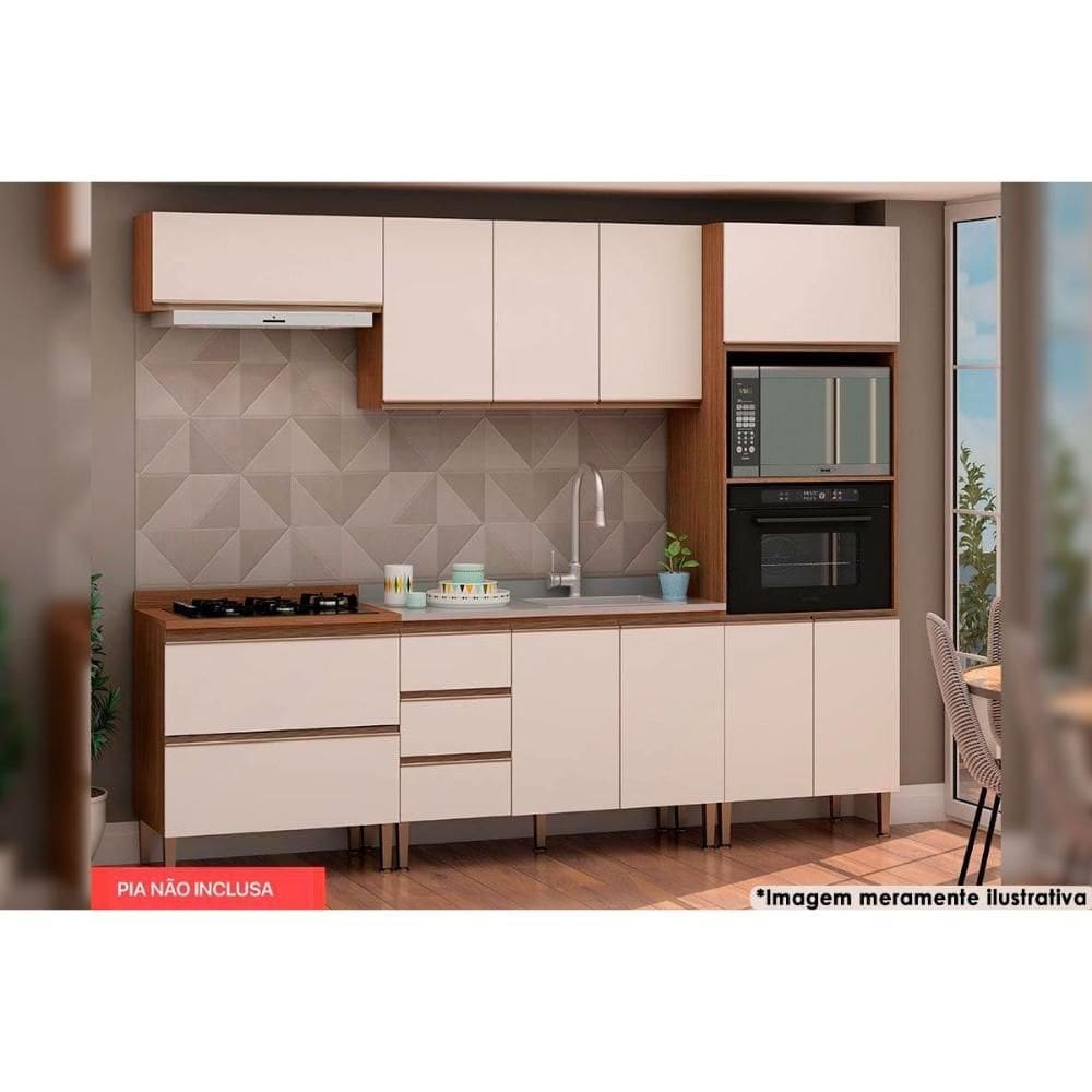Kit Cozinha Modulada 5 Peças Dália (2Aéreos+2Balcões+1Paneleiro) Ebano/Off White - Genialflex