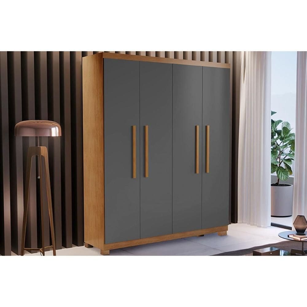 Guarda Roupa Casal 4 Portas e 2 Gavetas c/ Pés Espanha Naturale/Grafite - Rufato