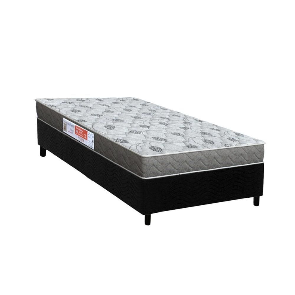 Cama Box Solteiro: Colchão Espuma D45 Orthoflex Comfortpedic + Base CRC Suede Black (78x188)
