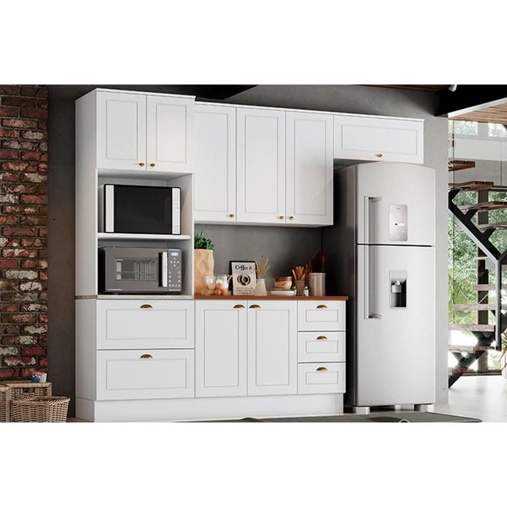 Kit Cozinha Modulada 5 Peças Americana (2Aéreos+1Balcão+1Paneleiro+1Complemento) CZ129 Branco - Henn