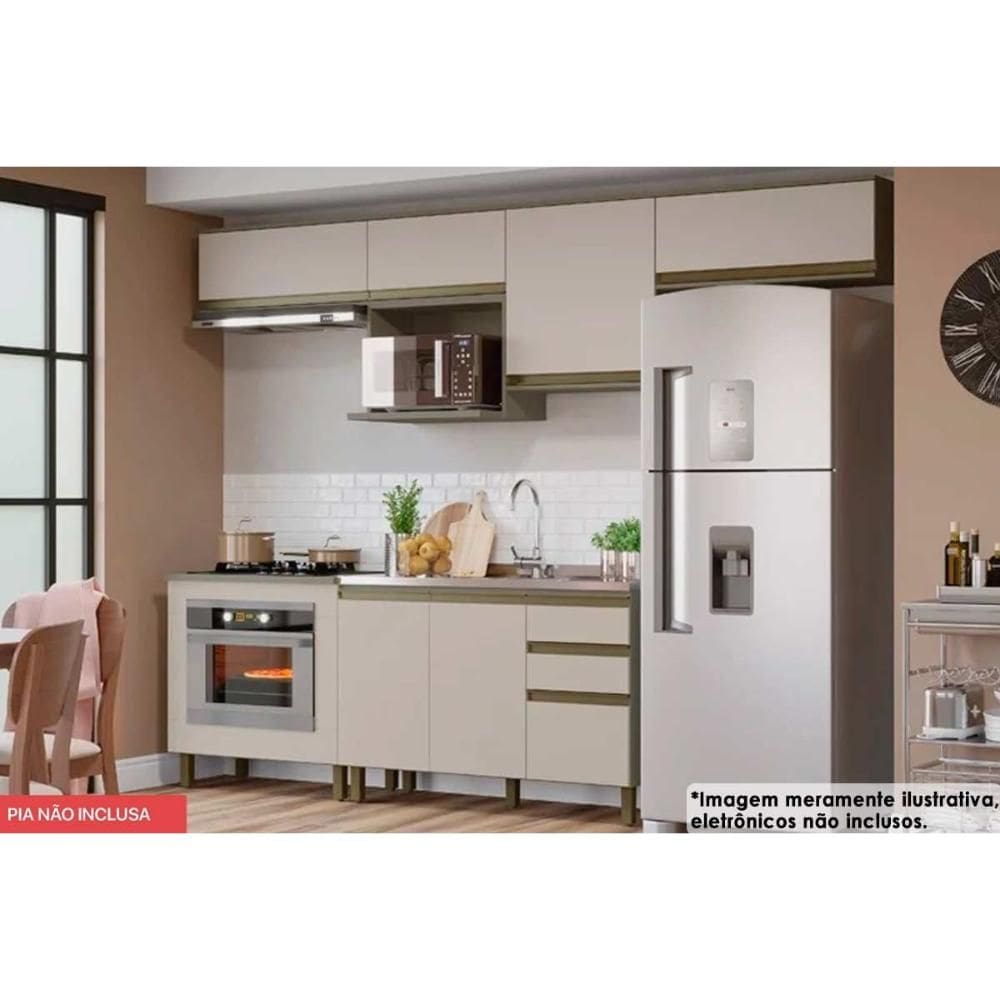 Cozinha Modulada Henn Connect 8 Peças (5Aéreos+2Balcões+1Complemento) C5P68 Duna/Cristal-Henn
