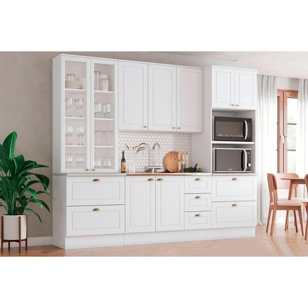 Kit de Cozinha Completa 4 Peças Americana (1Aéreo+1Balcão+2Paneleiros) C5P40 Branco - Henn