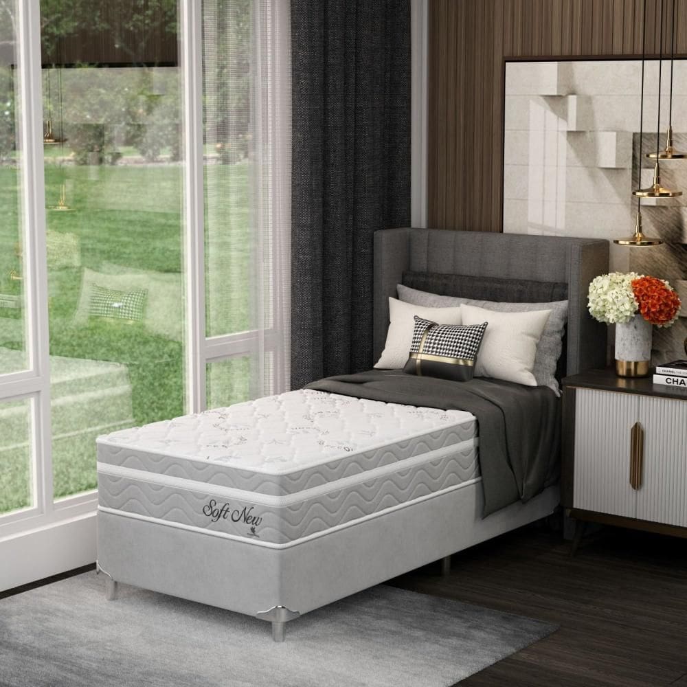 Cama Box Solteiro 78x188x61cm Soft New Montreal Cinza