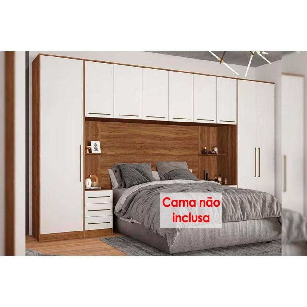 Quarto Modulado Casal Irlanda 6 Peças (2 Armários + 1 Ponte Aérea + 3 Complementos) QCM162 Amendola/Branco - Demóbile