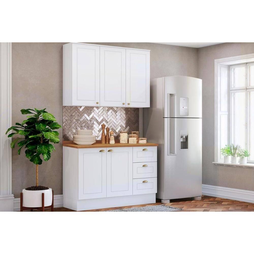 Kit de Cozinha Completa 3 Peças Americana (1Aéreo+1Balcão+1Complemento) CZ123 Branco - Henn