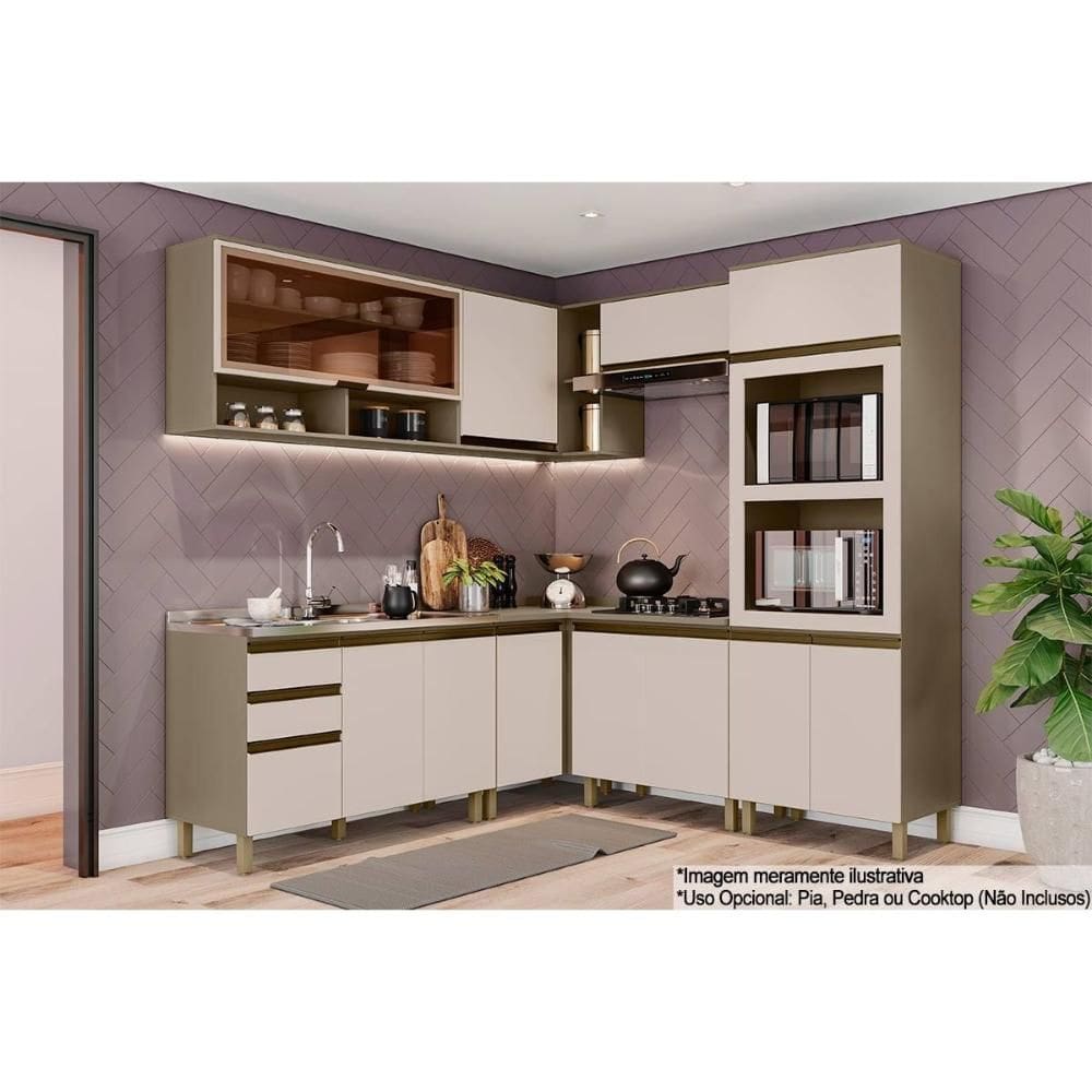 Cozinha Modulada Henn Connect 9 Peças (3Aéreos+3Balcões+1Paneleiro) C6P03 Duna/Cristal-Henn