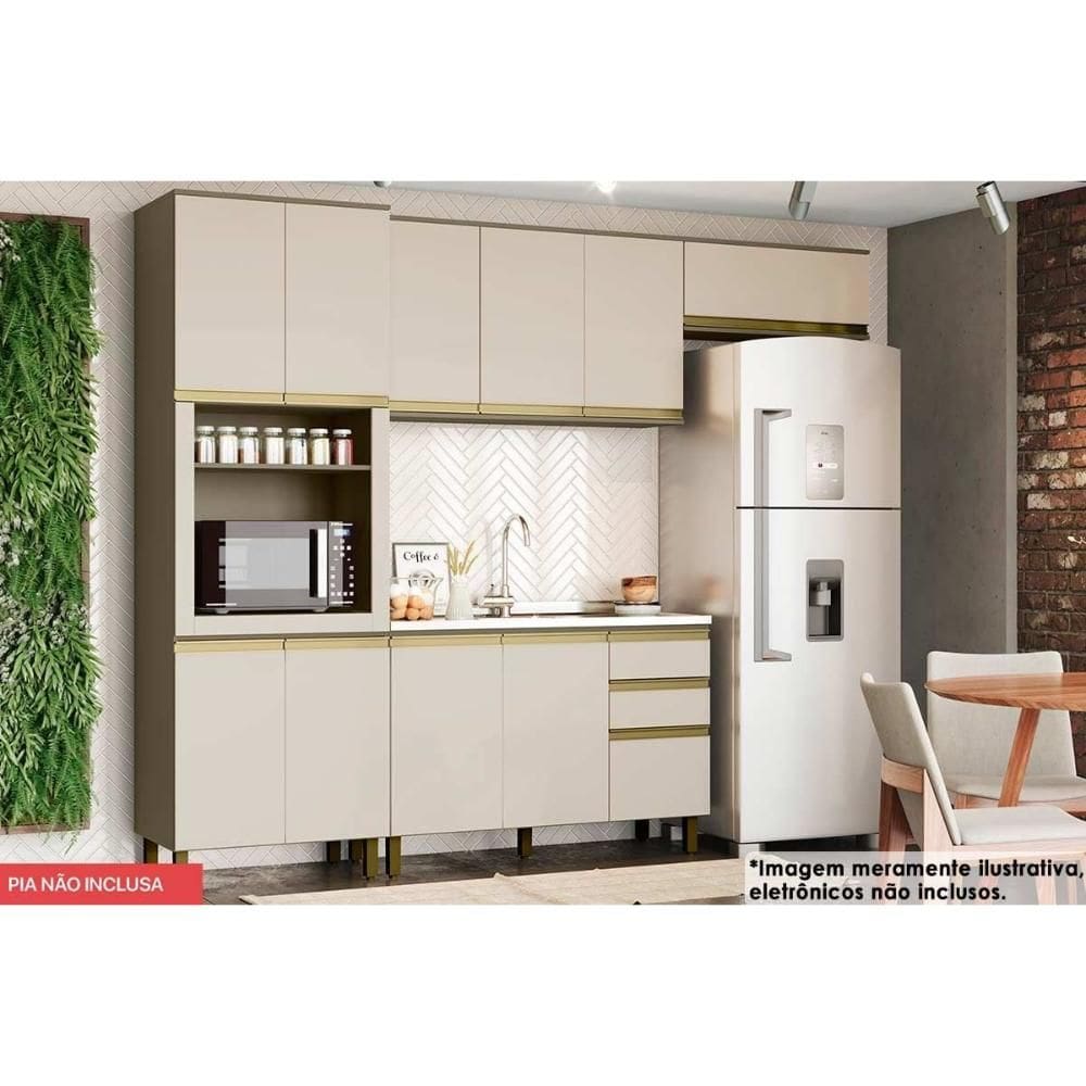 Cozinha Modulada Henn Connect 4 Peças (2Aéreo+1Balcão+1Paneleiro) C6P12 Duna/Cristal-Henn