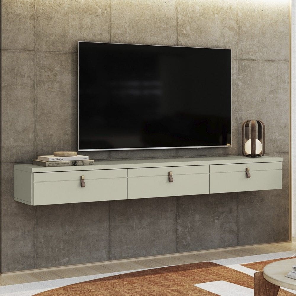 Rack Suspenso Line P/ Tvs até 65 Polegadas 180cm 2 Portas Off White Bege - Olivar Móveis